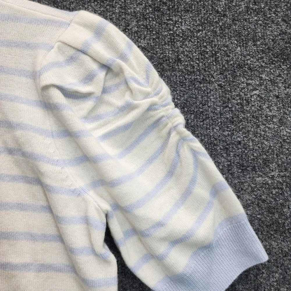 NWT FRAME The Frankie Cashmere Blend Striped Puff Sleeve Coquette Sweater XS